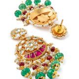 Gold Plated Multicolored Womens Kundan, Polki Necklace Set with Pair of Earrings