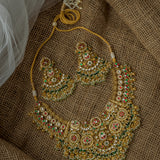 Gold Plated Multicolored Womens Synthetic Stone Necklace Set with Pair of Earrings
