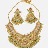 Gold Plated Multicolored Womens Synthetic Stone Necklace Set with Pair of Earrings