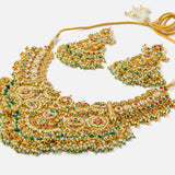 Gold Plated Multicolored Womens Synthetic Stone Necklace Set with Pair of Earrings