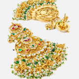 Gold Plated Multicolored Womens Synthetic Stone Necklace Set with Pair of Earrings