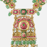 Gold Plated Multicolored Womens Kundan Polki Necklace Set with Pair of Earrings