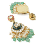 Saadgi Gold Plated Green Womens Short Necklace Set with Pair of Earrings