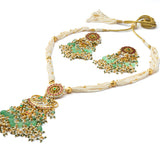 Gold Plated Green Womens Kundan, Polki Necklace Set with Pair of Earrings