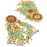 Gold Plated Green Womens Kundan, Polki Necklace Set with Pair of Earrings