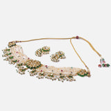 Saadgi Gold Plated Green Womens Choker Necklace Set with Pair of Earrings