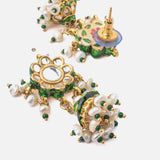 Saadgi Gold Plated Green Womens Choker Necklace Set with Pair of Earrings