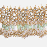 Saadgi Gold Plated Green Womens Choker Necklace Set with Pair of Earrings