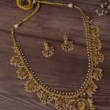 Saadgi Gold Plated Red Womens Long Necklace Set with Pair of Earrings