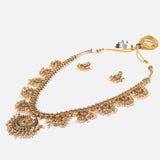 Saadgi Gold Plated Red Womens Long Necklace Set with Pair of Earrings