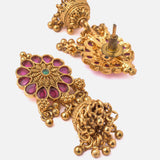 Saadgi Gold Plated Red Womens Long Necklace Set with Pair of Earrings