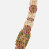 Saadgi Gold Plated Red Womens Long Necklace Set with Pair of Earrings