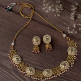 Saadgi Gold Plated Green Womens Choker Necklace Set with Pair of Earrings