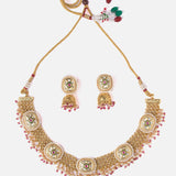 Saadgi Gold Plated Green Womens Choker Necklace Set with Pair of Earrings