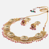 Saadgi Gold Plated Green Womens Choker Necklace Set with Pair of Earrings