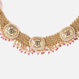 Saadgi Gold Plated Green Womens Choker Necklace Set with Pair of Earrings