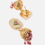 Saadgi Gold Plated Green Womens Choker Necklace Set with Pair of Earrings