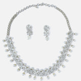 Silver Plated Womens Zircon Choker Necklace Set with Pair of Earrings