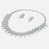 Silver Plated Womens Zircon Choker Necklace Set with Pair of Earrings