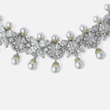 Silver Plated Womens Zircon Choker Necklace Set with Pair of Earrings