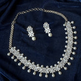 Silver Plated Womens Zircon Choker Necklace Set with Pair of Earrings