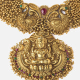 Gold Plated Womens Short Necklace Set with Pair of Earrings