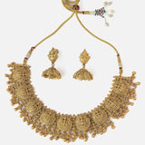 Gold Plated Womens Choker Necklace Set with Pair of Earrings