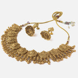 Gold Plated Womens Choker Necklace Set with Pair of Earrings