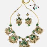 Gold Plated Green Womens Short Necklace Set with Pair of Earrings