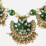 Gold Plated Green Womens Short Necklace Set with Pair of Earrings