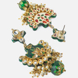 Gold Plated Green Womens Short Necklace Set with Pair of Earrings