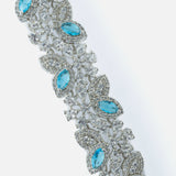 Silver Plated Blue Womens Zircon Choker Necklace Set with Pair of Earrings