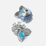 Silver Plated Blue Womens Zircon Choker Necklace Set with Pair of Earrings