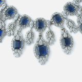 Silver Plated Blue Womens Zircon Short Necklace Set with Pair of Earrings