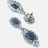 Silver Plated Blue Womens Zircon Short Necklace Set with Pair of Earrings