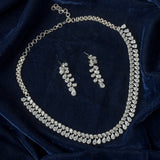 Silver Plated Womens Zircon Short Necklace Set with Pair of Earrings