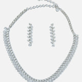 Silver Plated Womens Zircon Short Necklace Set with Pair of Earrings