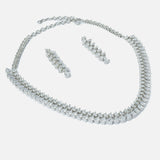 Silver Plated Womens Zircon Short Necklace Set with Pair of Earrings