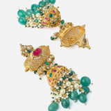Saadgi Gold Plated Green Womens Choker Necklace Set with Pair of Earrings