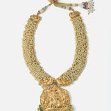 Gold Plated Green & White Womens Temple Long Necklace