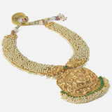 Gold Plated Green & White Womens Temple Long Necklace