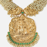 Gold Plated Green & White Womens Temple Long Necklace