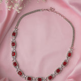Silver Plated Pink Womens Short Necklace set