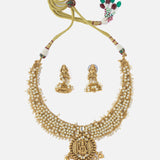 Gold Plated White Womens Short Necklace Set with Pair of Earrings