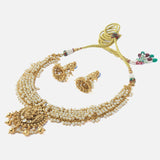 Gold Plated White Womens Short Necklace Set with Pair of Earrings
