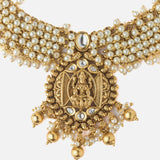 Gold Plated White Womens Short Necklace Set with Pair of Earrings