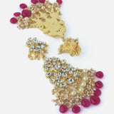 Gold Plated Pink Womens Kundan Short Necklace Set with Pair of Earrings