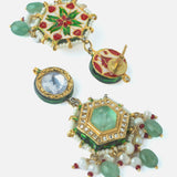 Gold Plated Green Womens Kundan Long Necklace Set with Pair of Earrings