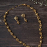 Gold Plated Womens Temple Long Necklace Set with Pair of Earrings