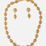 Gold Plated Womens Temple Long Necklace Set with Pair of Earrings